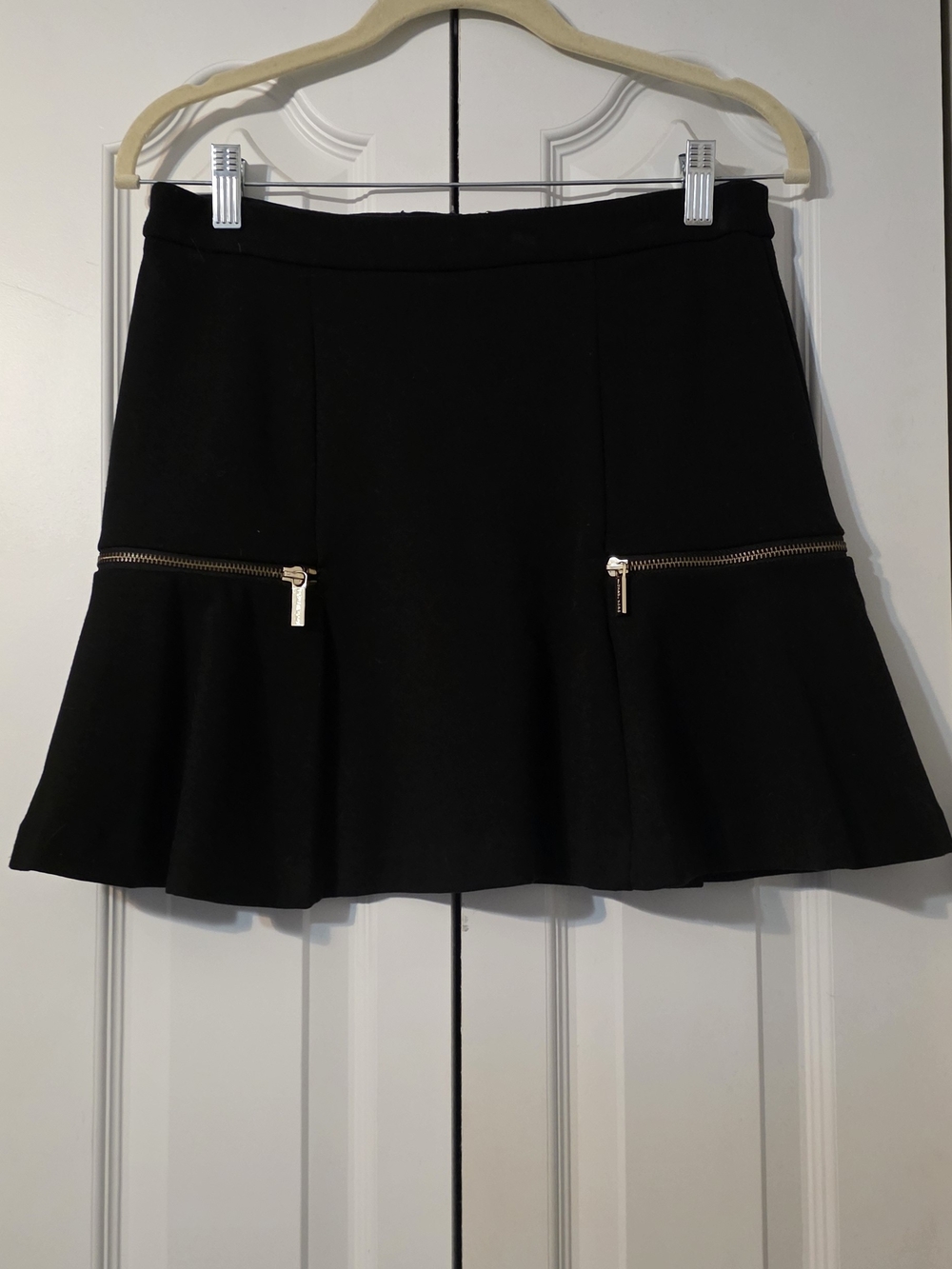 MICHAEL Michael Kors Black Skater Skirt with Gold Zippers